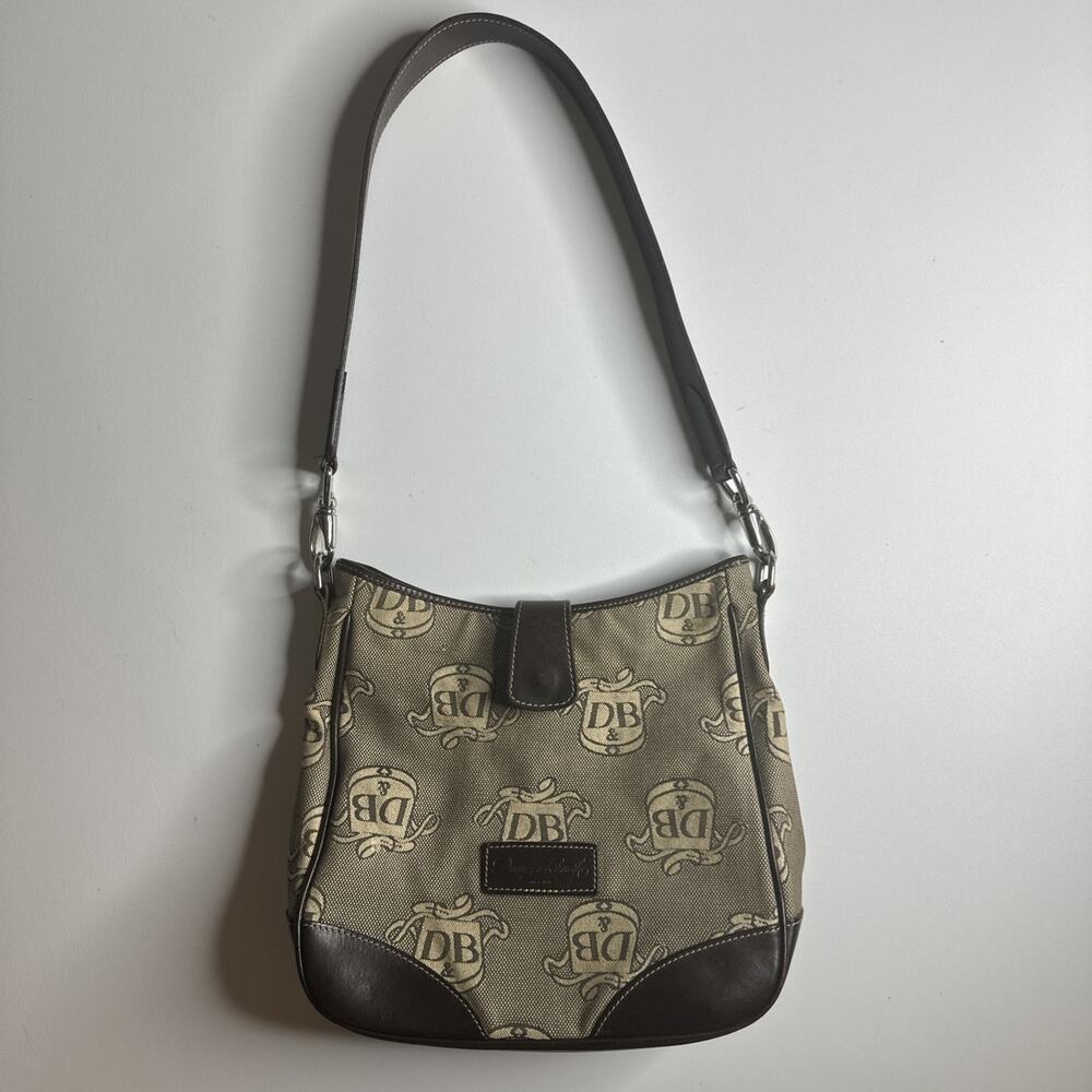 Dooney & Bourke Medium Handbag Donegal Crest Gray Canvas Leather Shoulder Bag